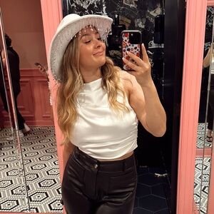 Satin White Open Back Top